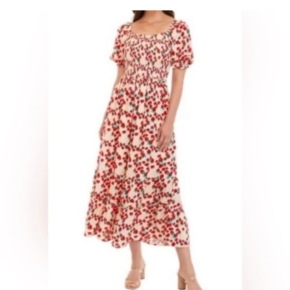 Betsey Johnson Red and White Smocked Maxi Sundress strawberry Pinter
